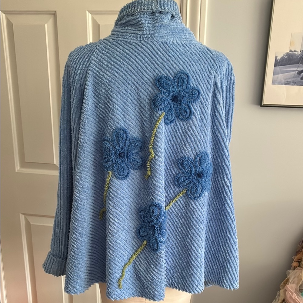 Hand crafted chenille Blue Women's swing jacket - Picture 2 of 10